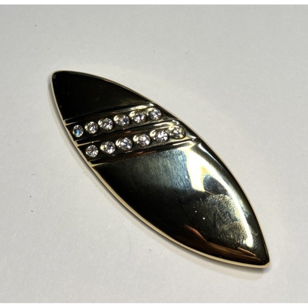 Vintage Modernist Gold Tone Marquise Brooch Clear Rhinestones Geometric 2-1/2"
